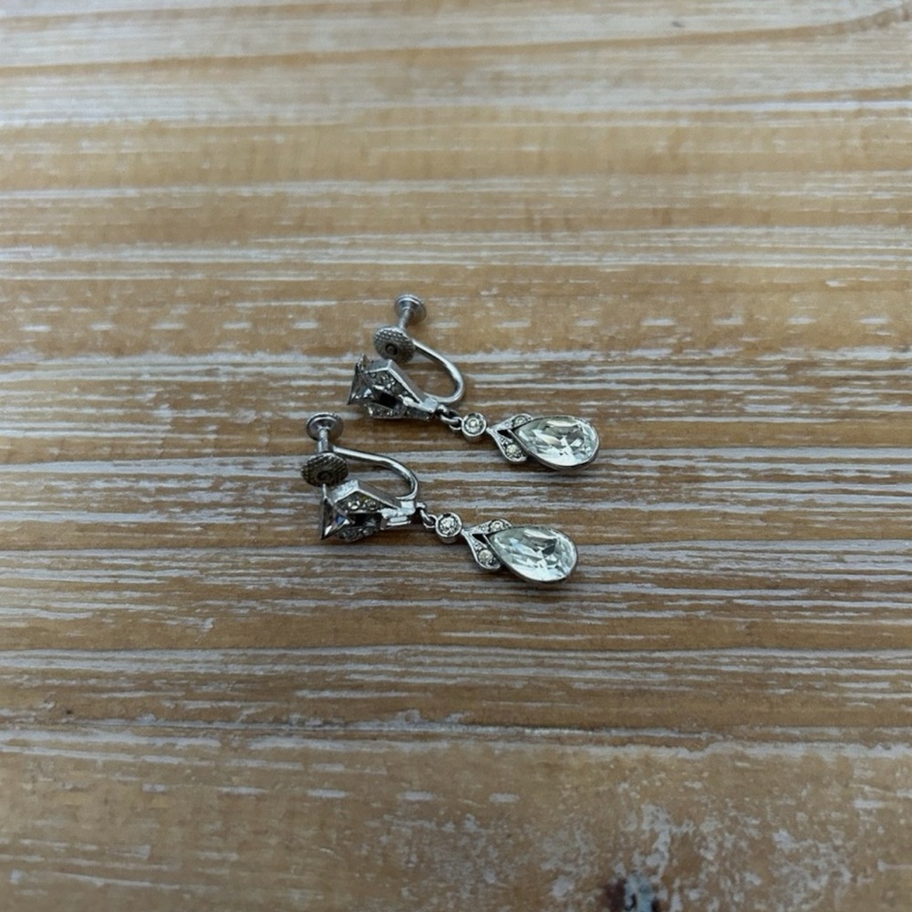 Vintage 1930s-1950s Screw Back Rhinestone Sterling Silver Marked Earrings